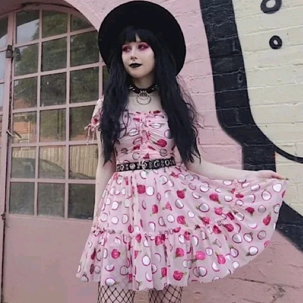 BlackMilk Dragon Fruit Tea Party Mini Dress L Pink Metallic Fairy Kei Kawaii - Picture 4 of 8